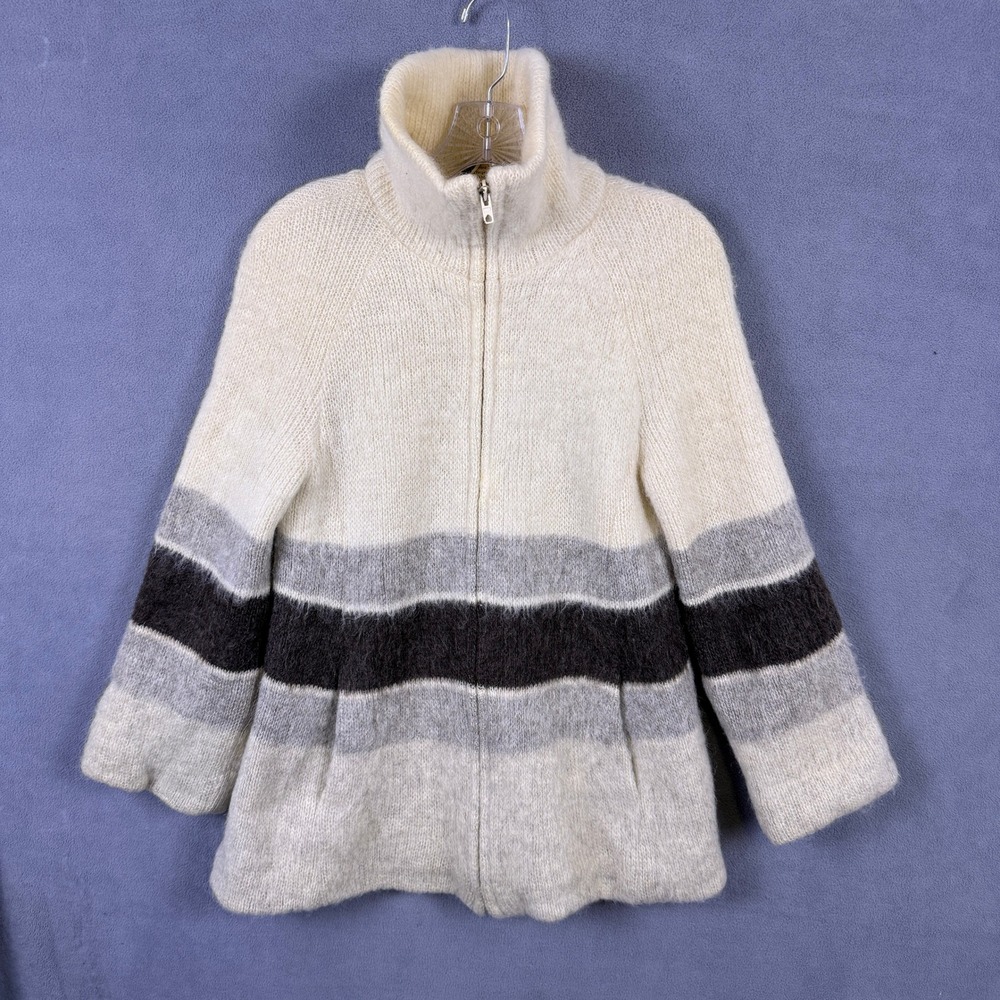 VTG 70s 80s Samband of Iceland Icelook Zip Up Sweater Womens Small Striped Wool